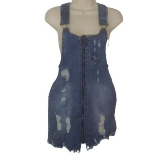 Dollhouse | Dresses | Dollhouse Distressed Zip Front Micro Mini Denim ...